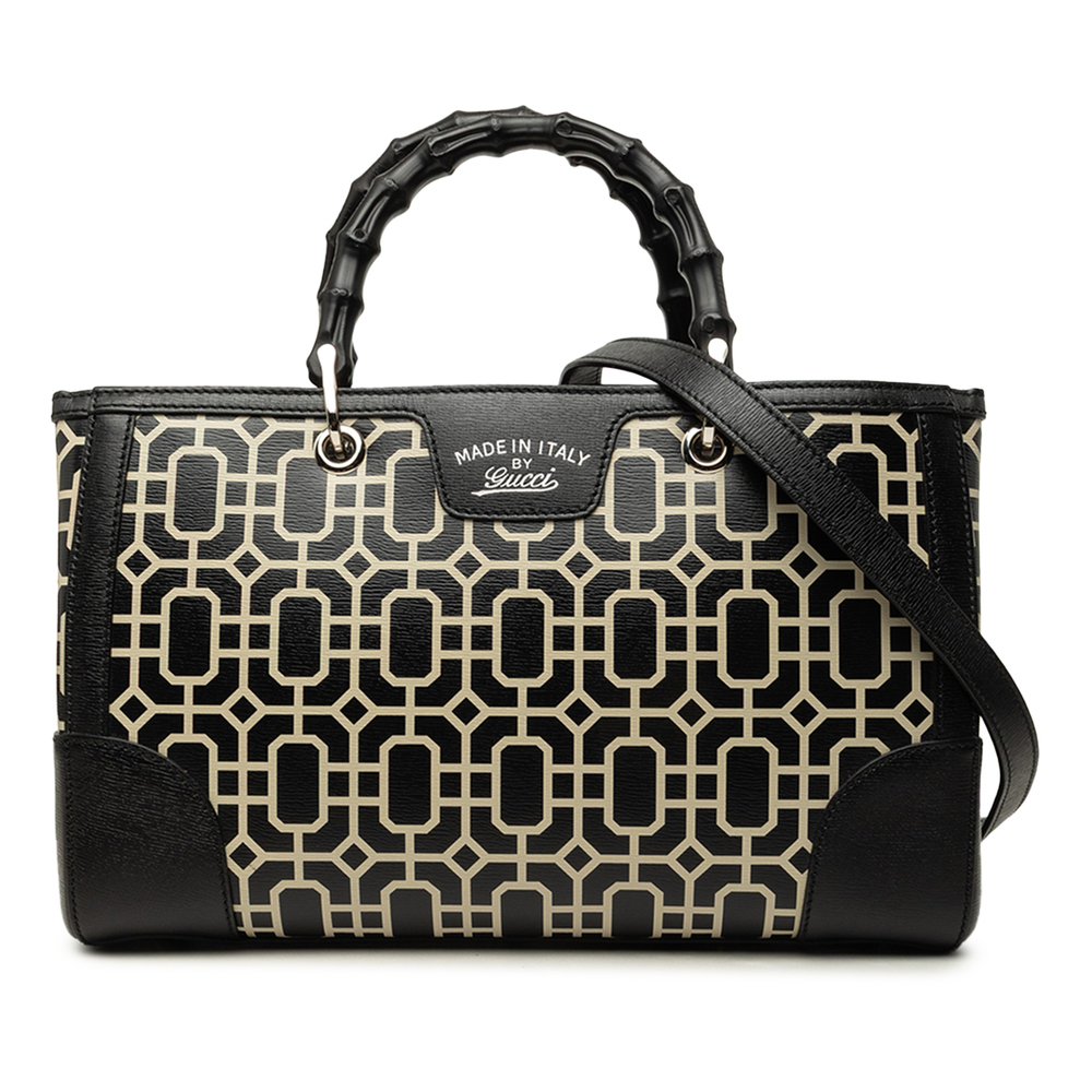 Pre-Loved Gucci Medium Printed Calfskin Bamboo Satchel